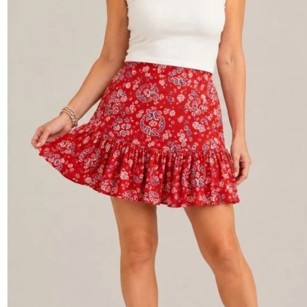 Angie Skort Red Paisley Floral Ruffle Mini Size Medium NWT